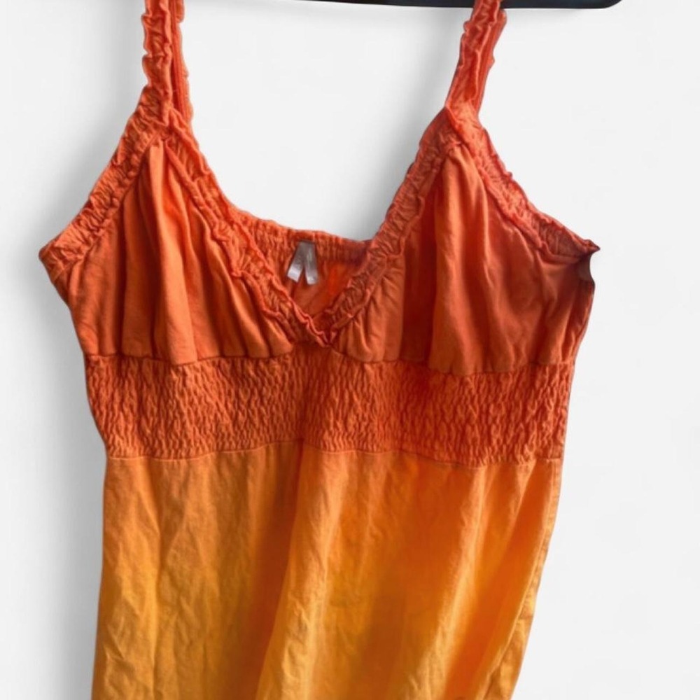 MAXI Vintage Y2K Ombre Orange Yellow Babydoll Tank Top Smocked Waist Womens XL